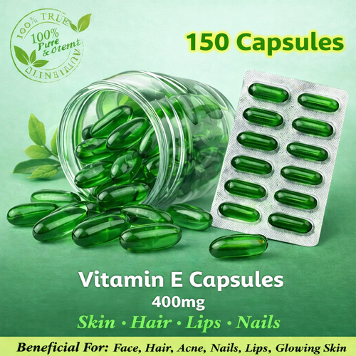 product  Vitamin E Capsules for Face and Hair - Glowing Skin Treatment, Pack of 150