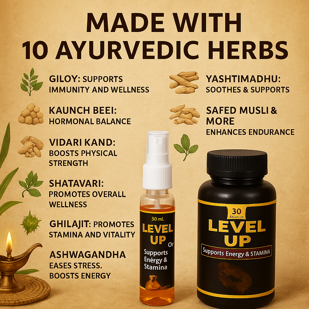 Ayurvedic Stamina & Energy Booster for Men - Herbal Gold Capsules & 30ml Vitality Oil | Natural Strength, Vitality & Performance Enhancer