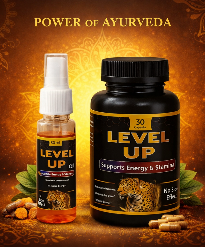 Ayurvedic Stamina & Energy Booster for Men - Herbal Gold Capsules & 30ml Vitality Oil | Natural Strength, Vitality & Performance Enhancer
